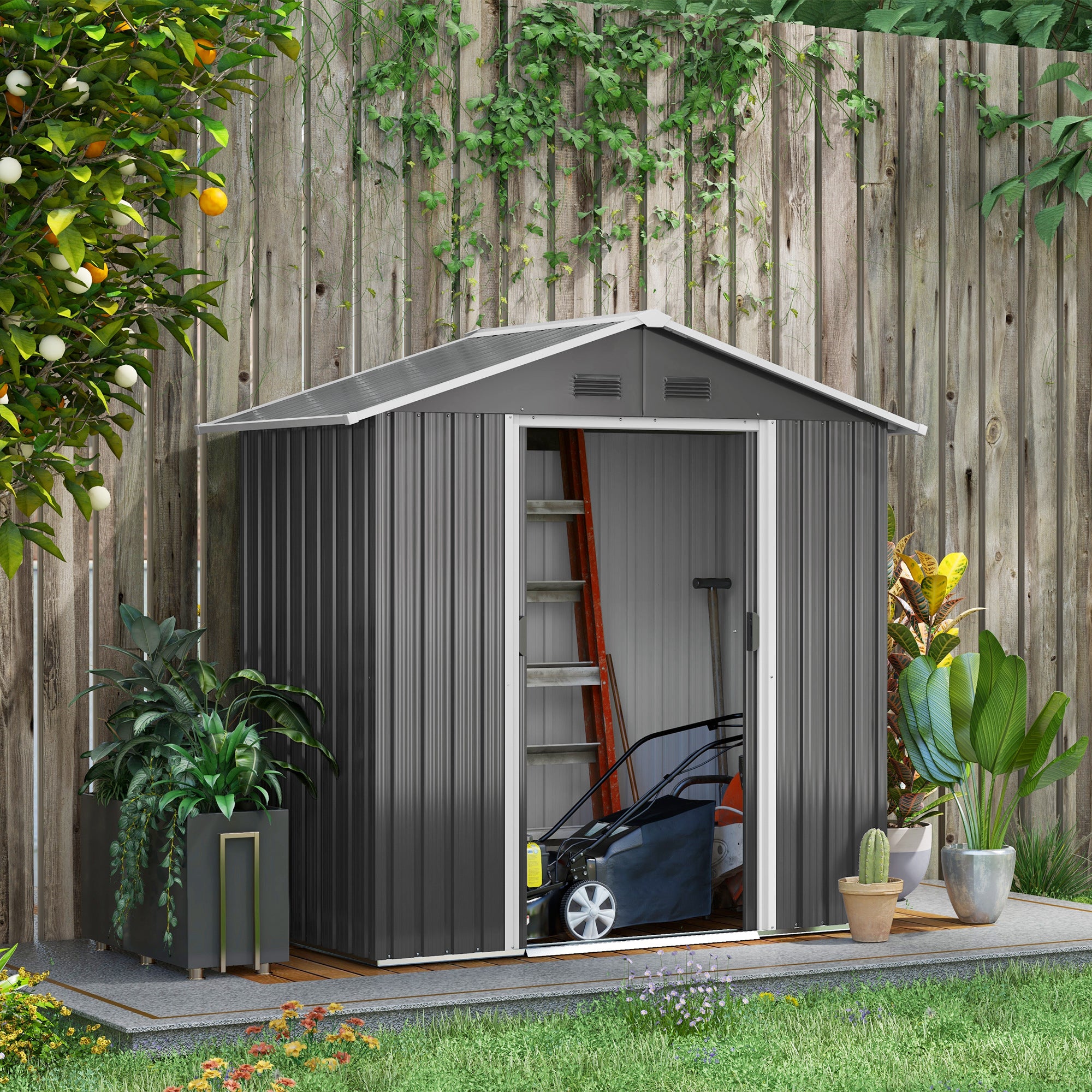 Metal Garden Storage Shed 6.5x3.5ft for Outdoor Tool Storage, Dark Grey