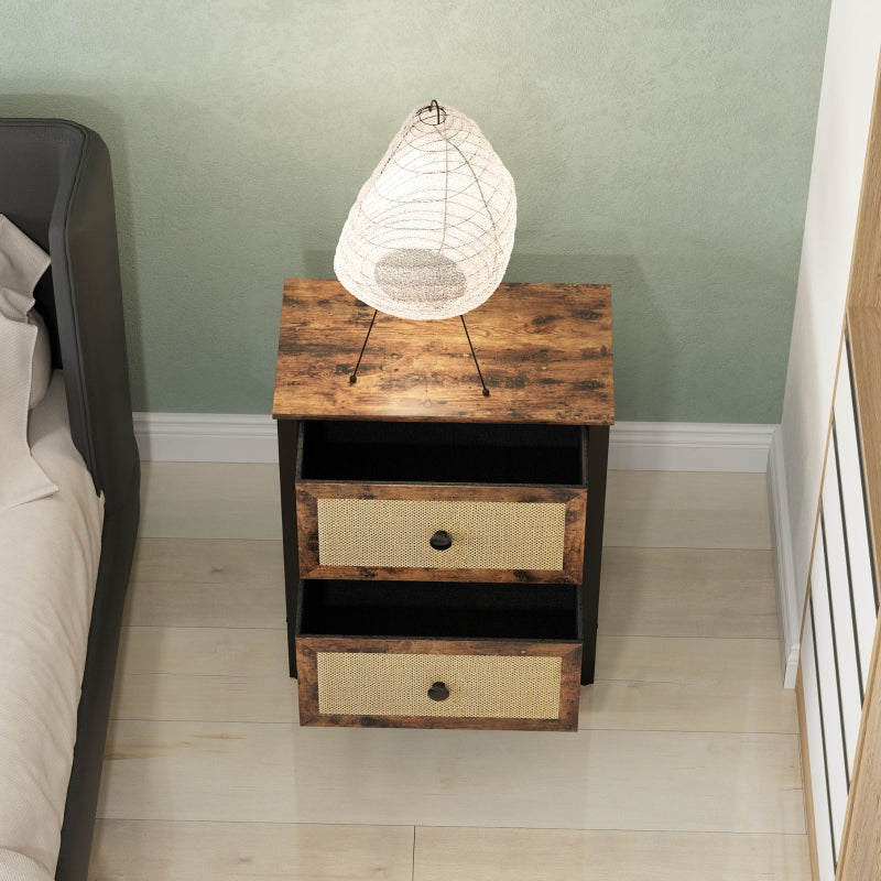Industrial-Natural Two-Drawer Bedside Table - Brown