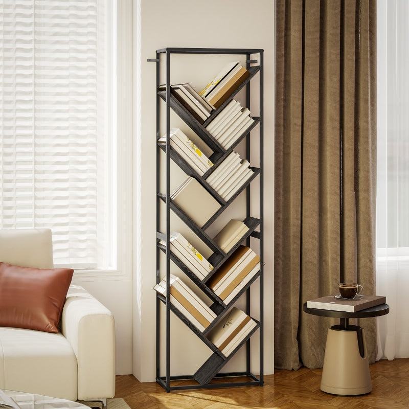 Bookshelf 10 Shelves Industrial Style Tall Slim Black/Grey