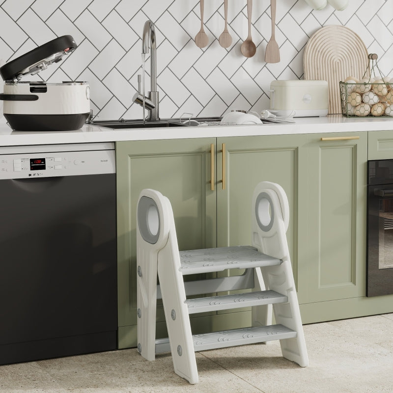 Kids Step Stool Foldable Adjustable Non-Slip Handle, Grey