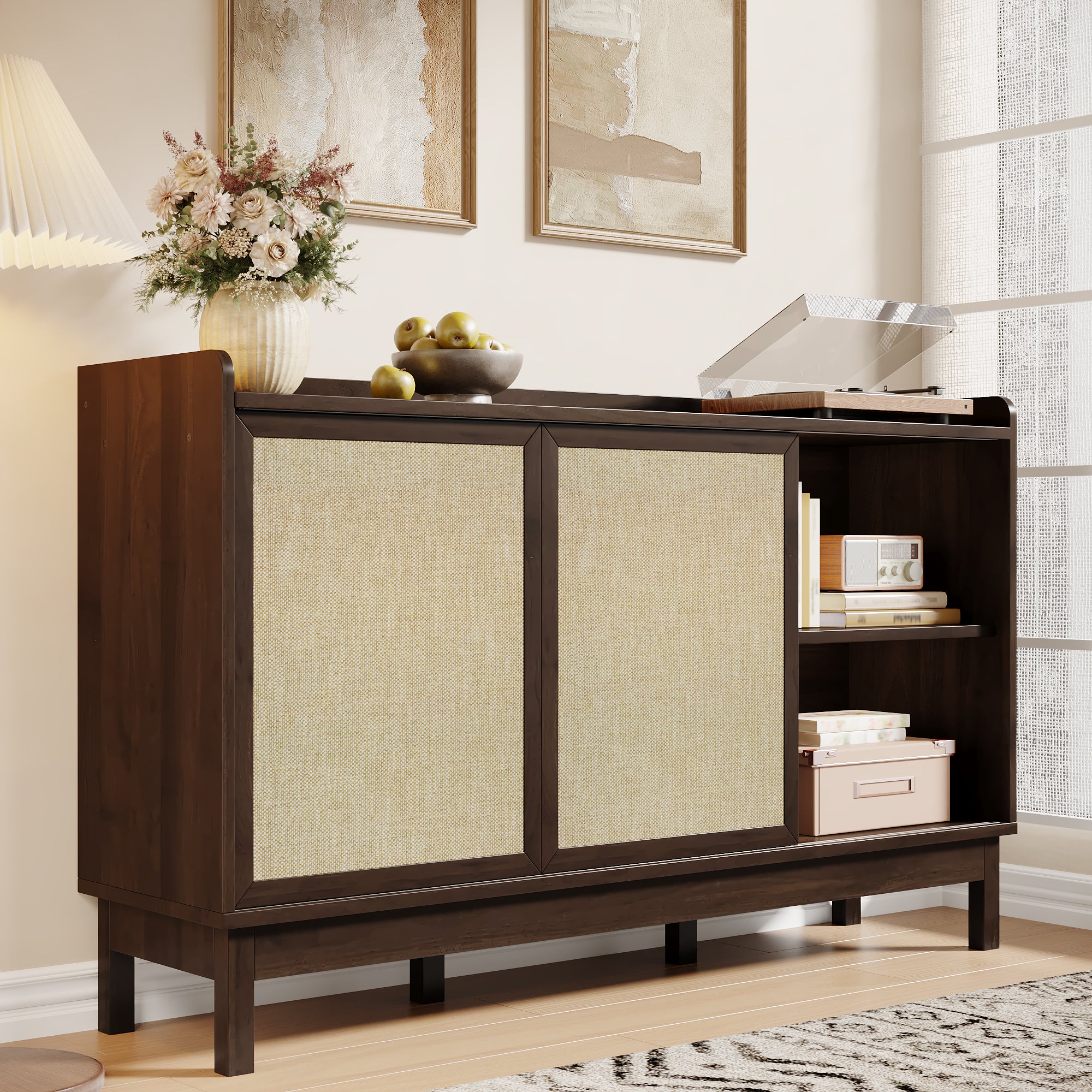 Sideboard Sliding Doors Double Drawers Multifunctional Storage