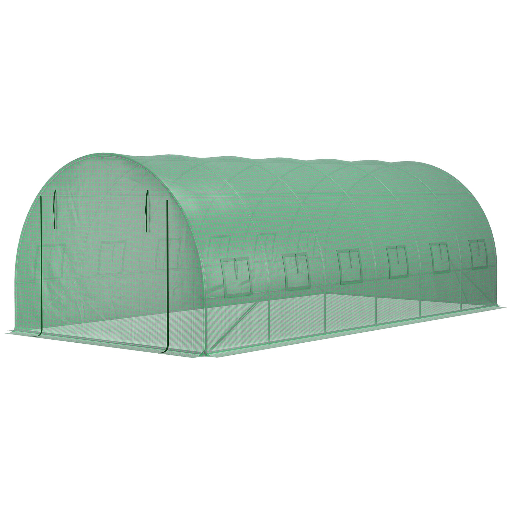 6x3x2m Tunnel Greenhouse Replacement Cover with Roll-up Windows and Door, PE Green