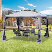 Metal Gazebo 3 x 3 m Double Roof Outdoor Canopy with Mesh Sidewalls, Grey