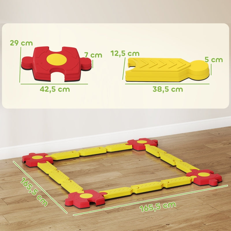 Children's Balance Beam Set with Freely Configurable Flexible Parts, Yellow and Red Plastic