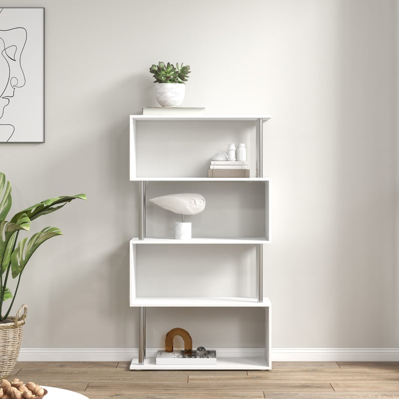 Wooden S Shape 5 Tier Bookcase Storage Display Unit, White