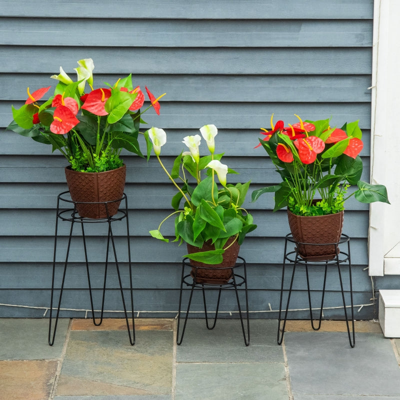 Flower Stand Set, 3-Piece Plant Stands for Pots, Black Metal