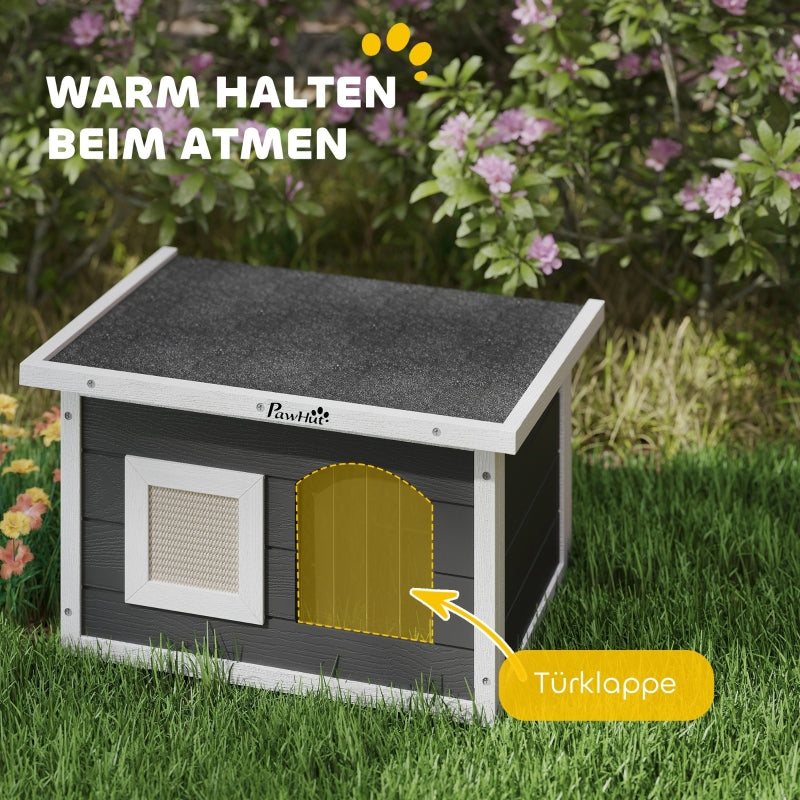 Wooden Cat House, Scratching Mat, Weatherproof, Indoor/Outdoor, Grey