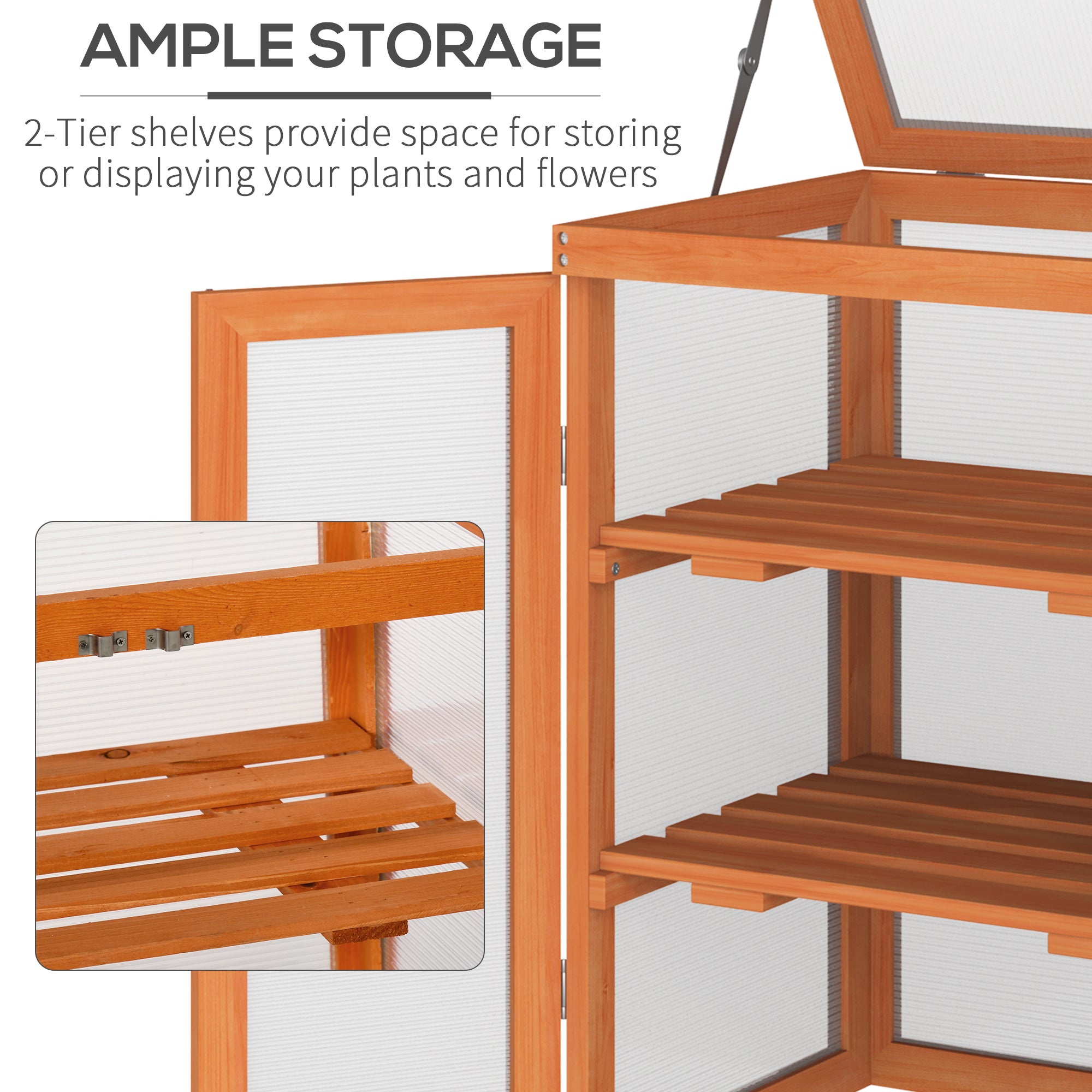 3-Tier Greenhouse Cold Frame with Storage Shelf, Wood Orange