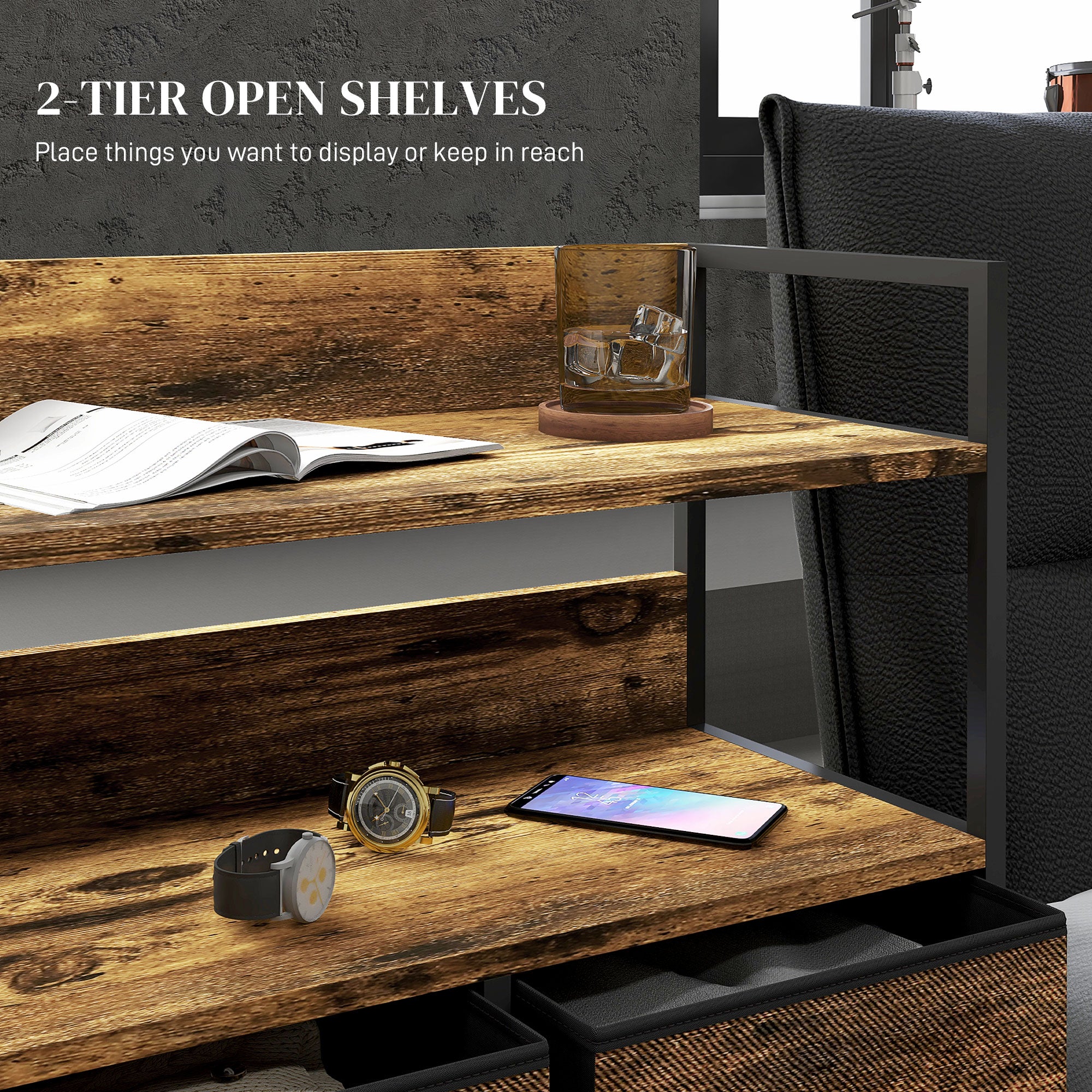 Chest of Five Fabric Drawers - Rustic Brown