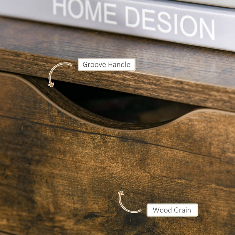 Industrial Side Table with Drawer and Storage Shelf, Slim Nightstand, Rustic Brown