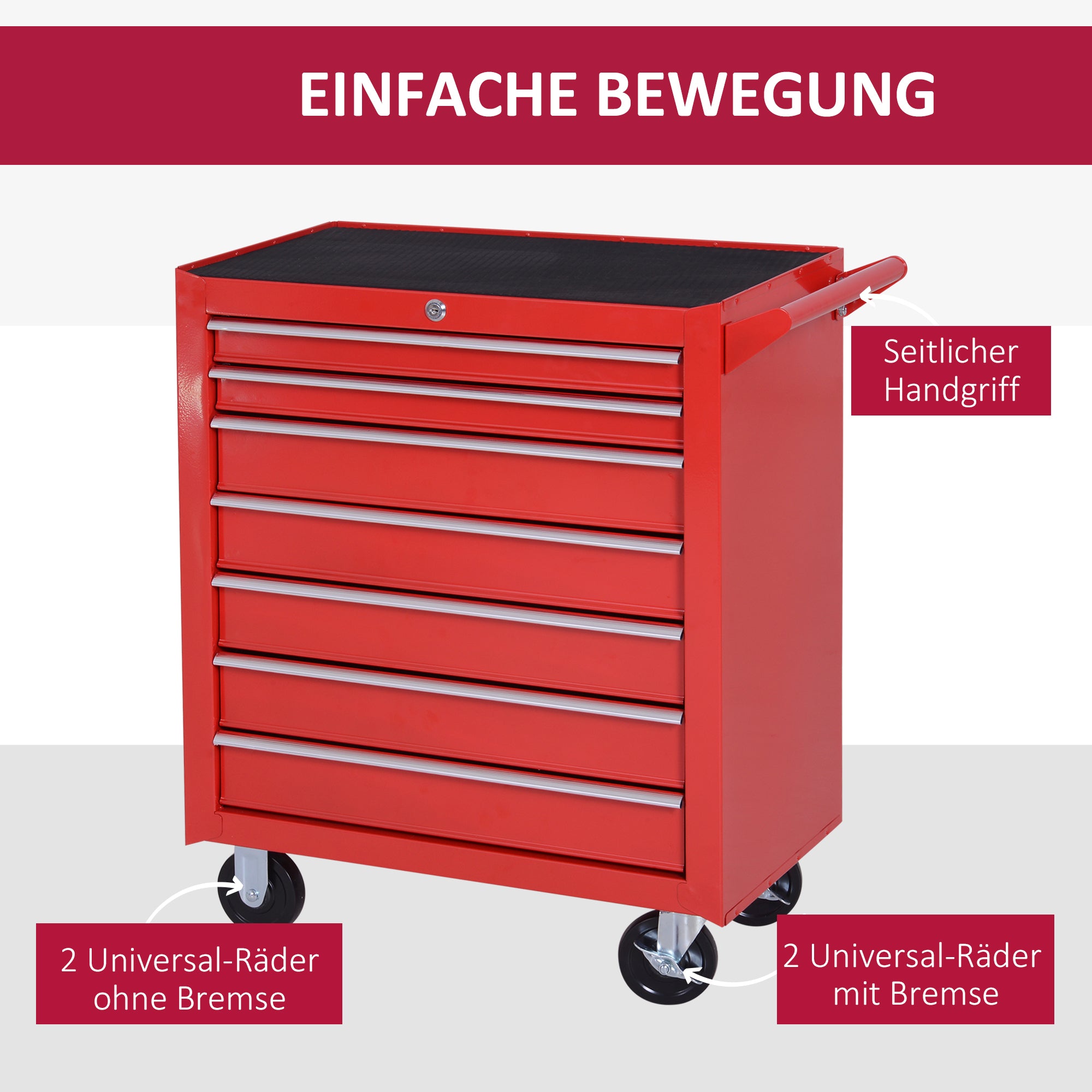 DURHAND Workshop Trolley, 7 Drawers, Lockable, 150 kg, Steel Red