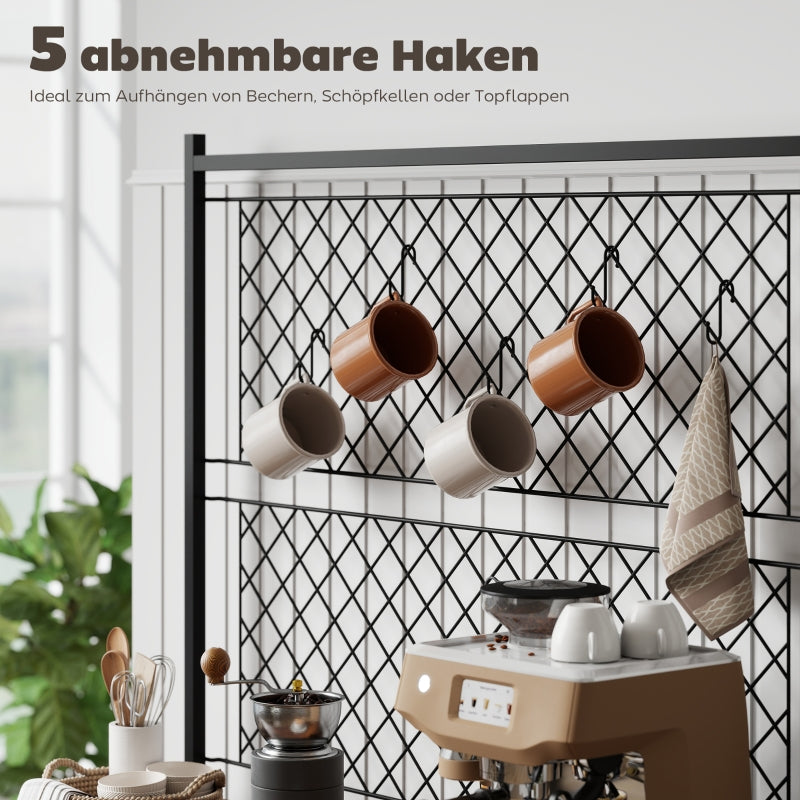 Kitchen Shelf with Worktop, Mesh Panels, 5 Hooks, Brown