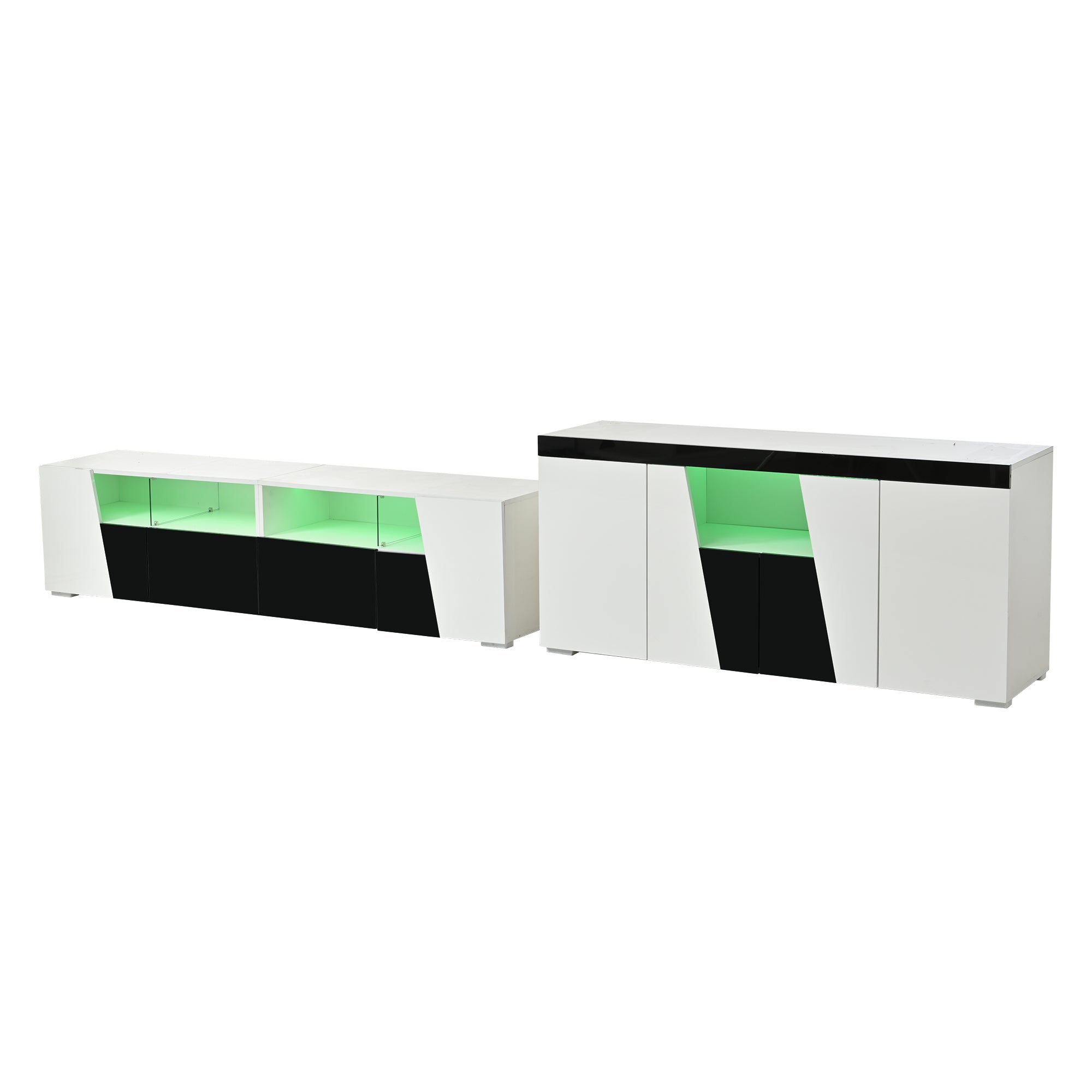 TV Cabinet and Sideboard Set High-Gloss LED Lowboard - Black and White
