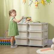 Kids Storage Unit, Six Drawers - Cream