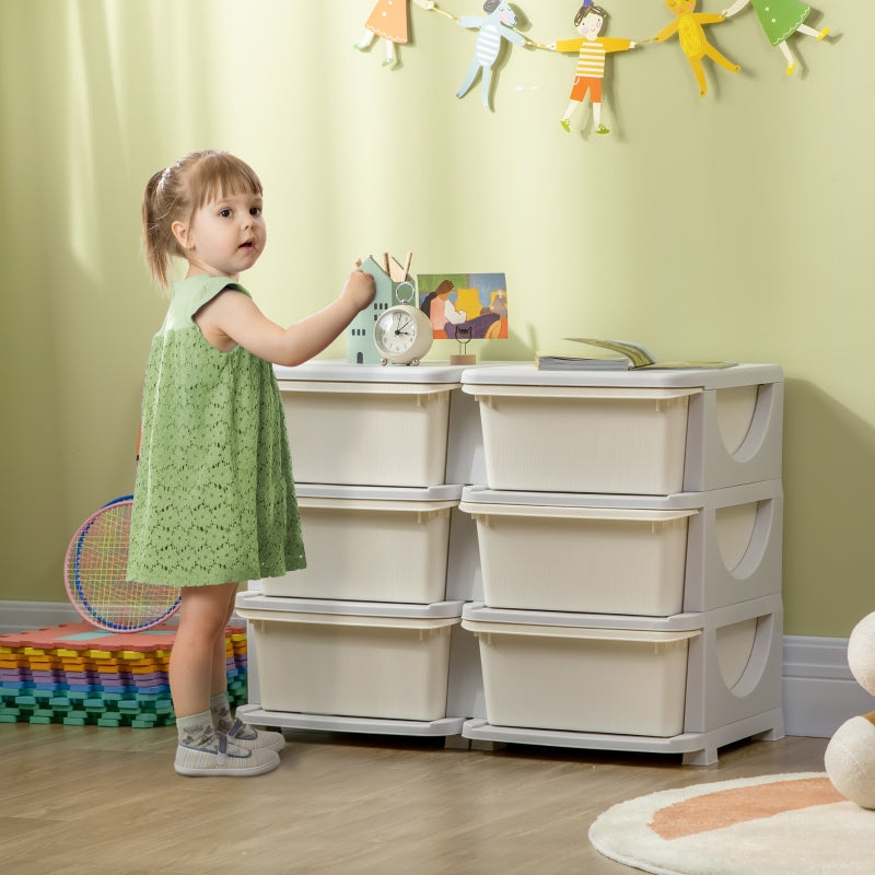 Kids Storage Unit, Six Drawers - Cream