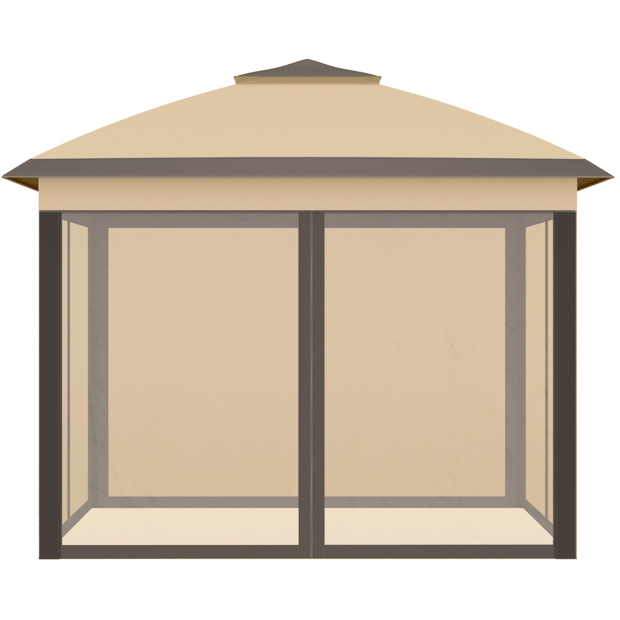 Pop Up Gazebo, 3.3 x 3.3m Double Roof Foldable with Zipped Mesh Sidewalls, Height Adjustable, Beige