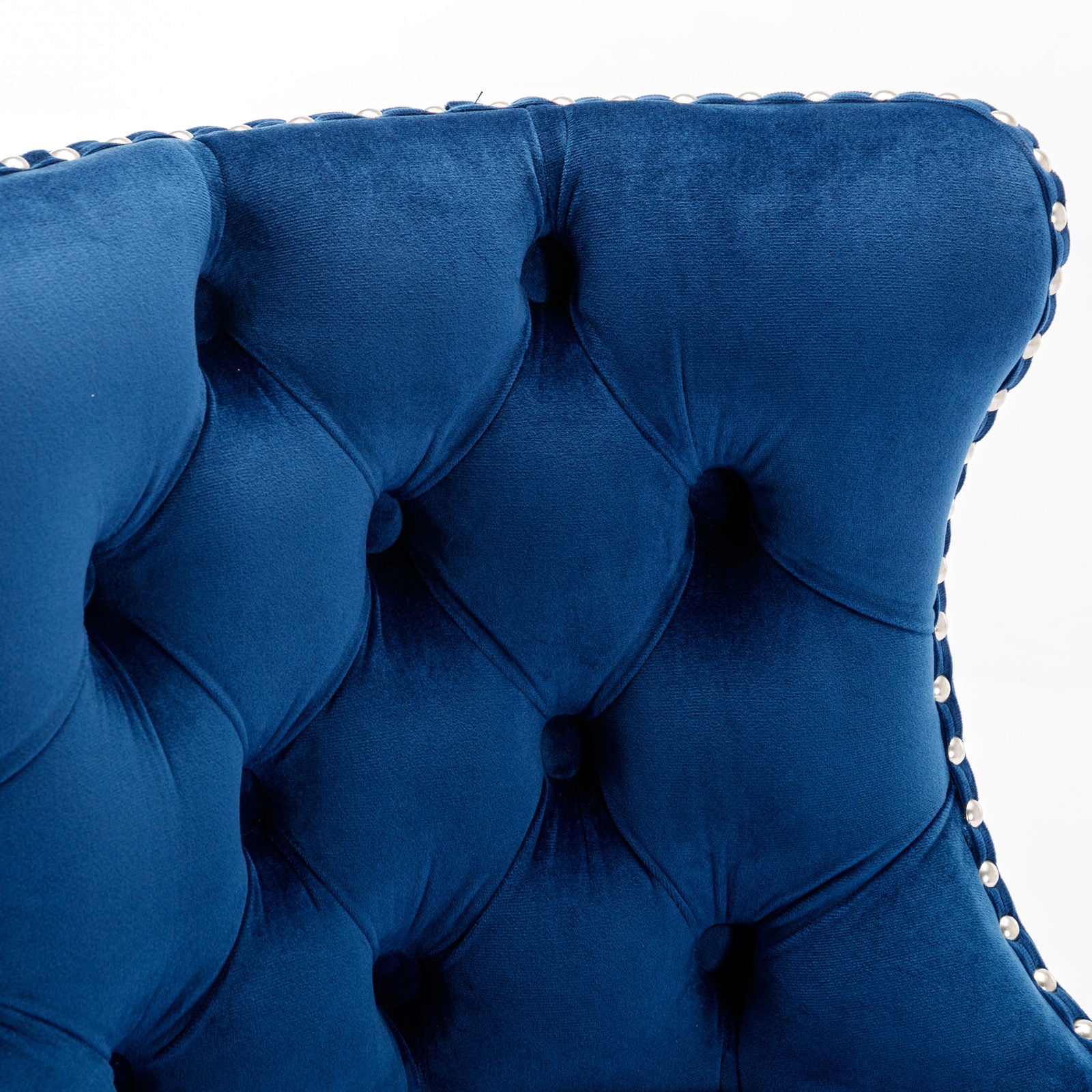 Swivel Barstools, Adjustable Height Chrome Base Comfortable Tufted, Set of 2, Blue Velvet