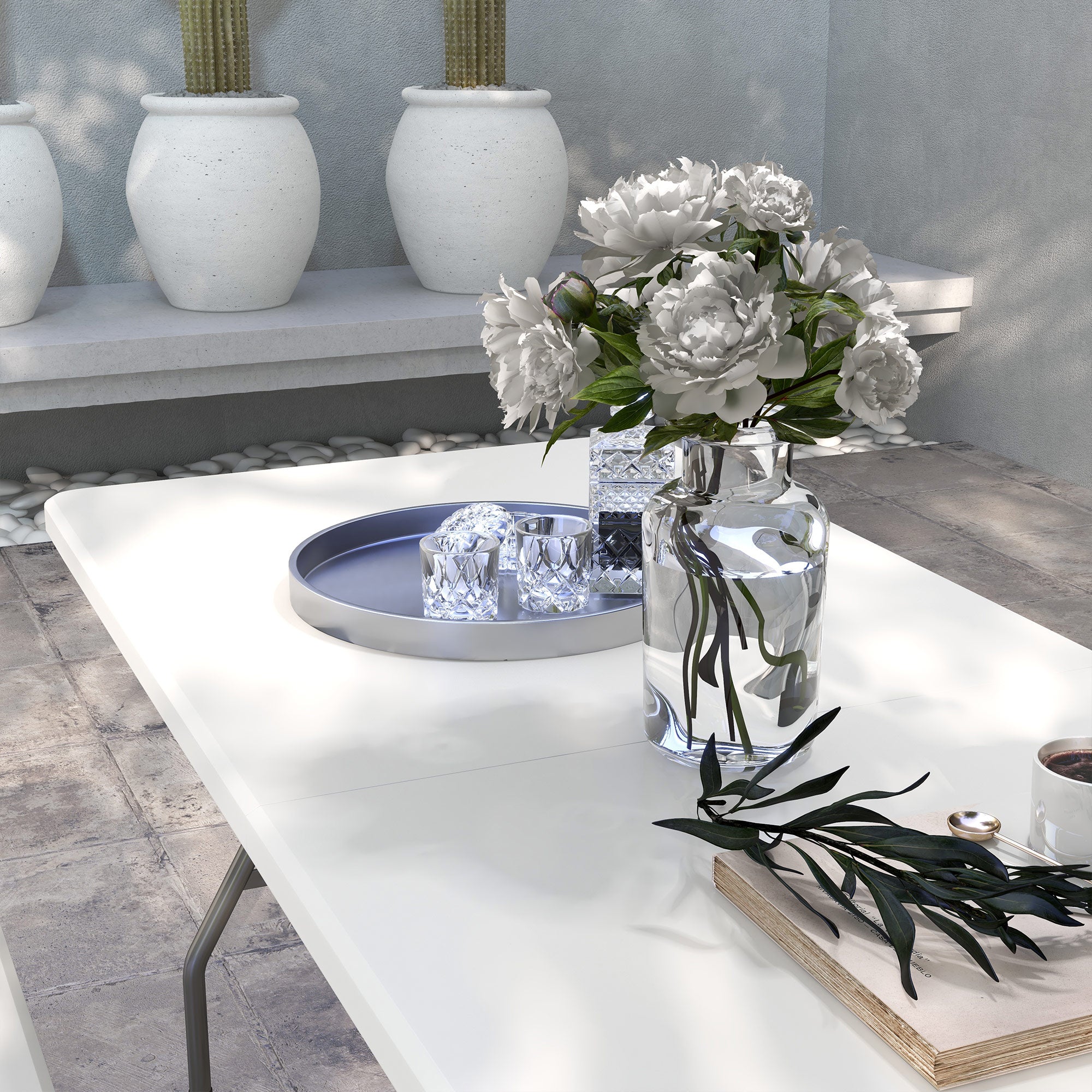 Folding Garden Table - 180x75cm Rectangular Outdoor Picnic Table for 6 - HDPE White