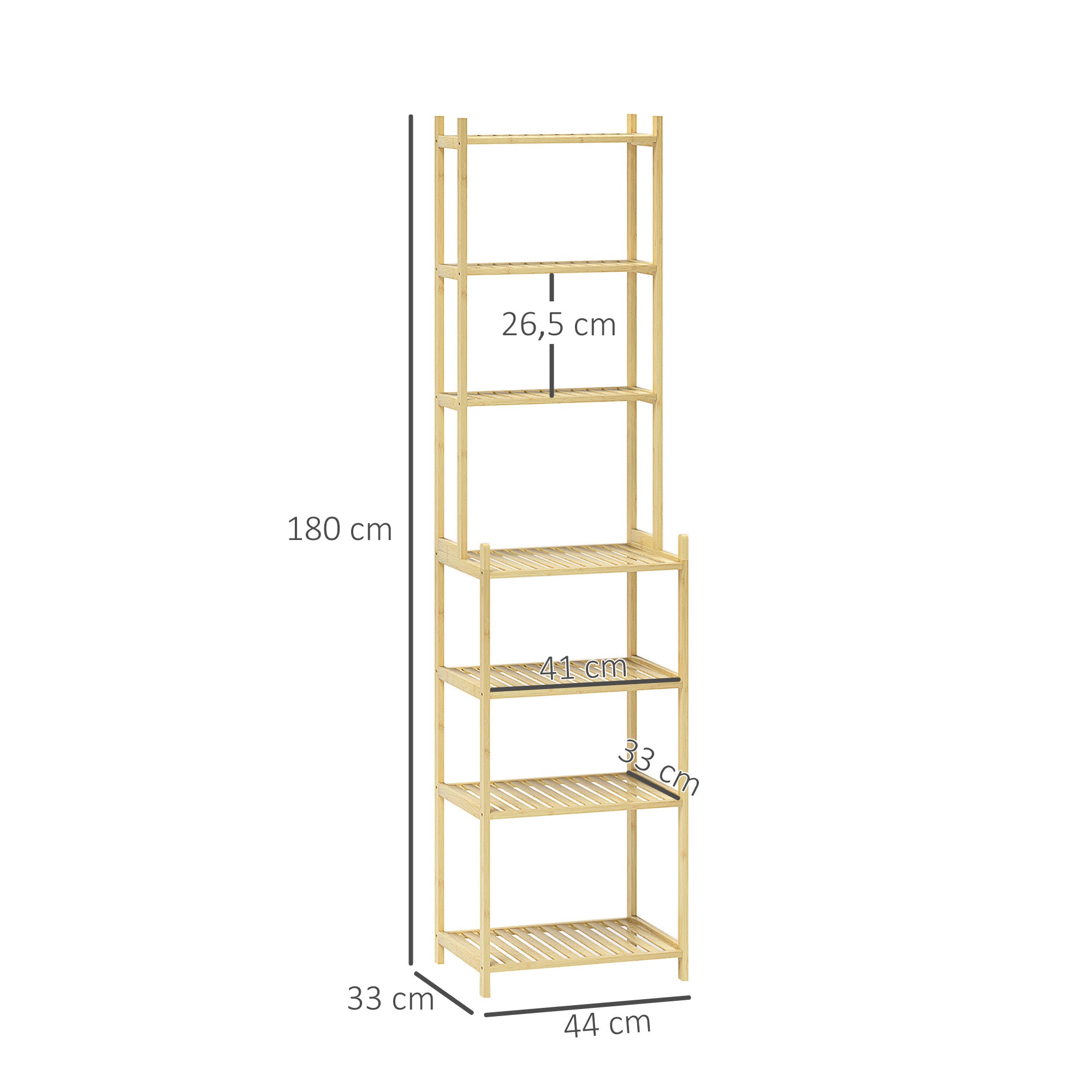 Bathroom Shelf, 7-Tier Storage Rack, Natural Bamboo