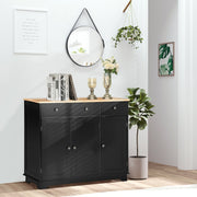 Sideboard with Adjustable Shelves and Rubberwood Top - Black