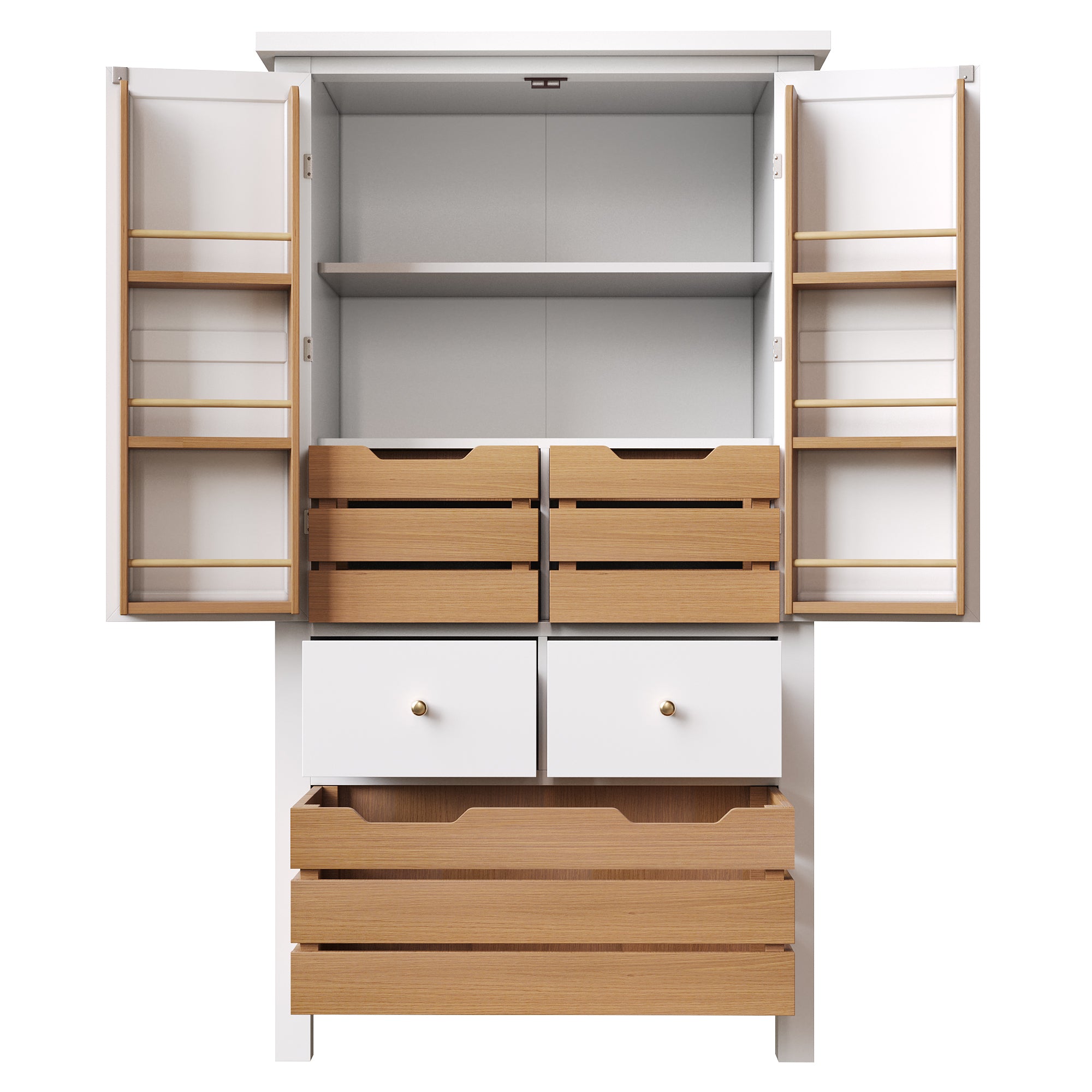 Tall Kitchen Cabinet Buffet 80x140cm Multi-Purpose Storage with 2 Doors & 5 Drawers Black/White