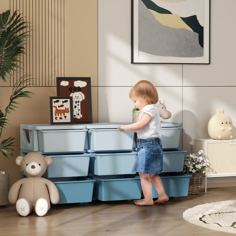 Kids Storage Unit, Nine Drawer Polypropylene - Blue