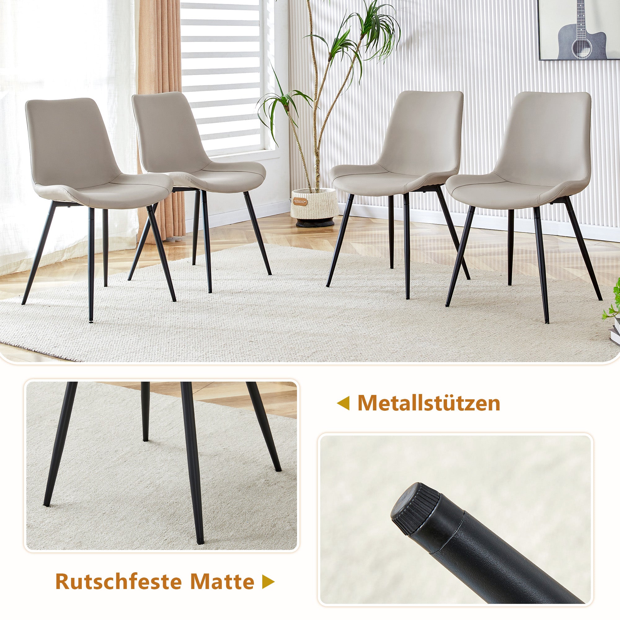 160 cm Rectangular Dining Table Set, Storage & 4 Chairs with Widened Cushions, Warm Grey PU Material