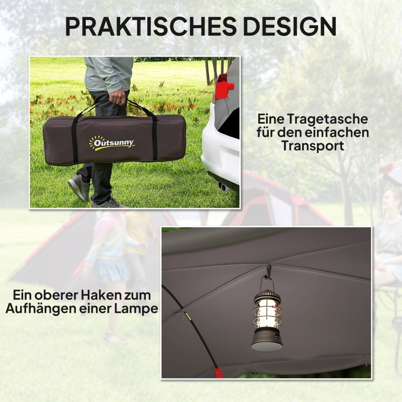 Tunnel Tent Camping Tent for 4-6 people, 3 rooms, double doors, water-repellent, Grey