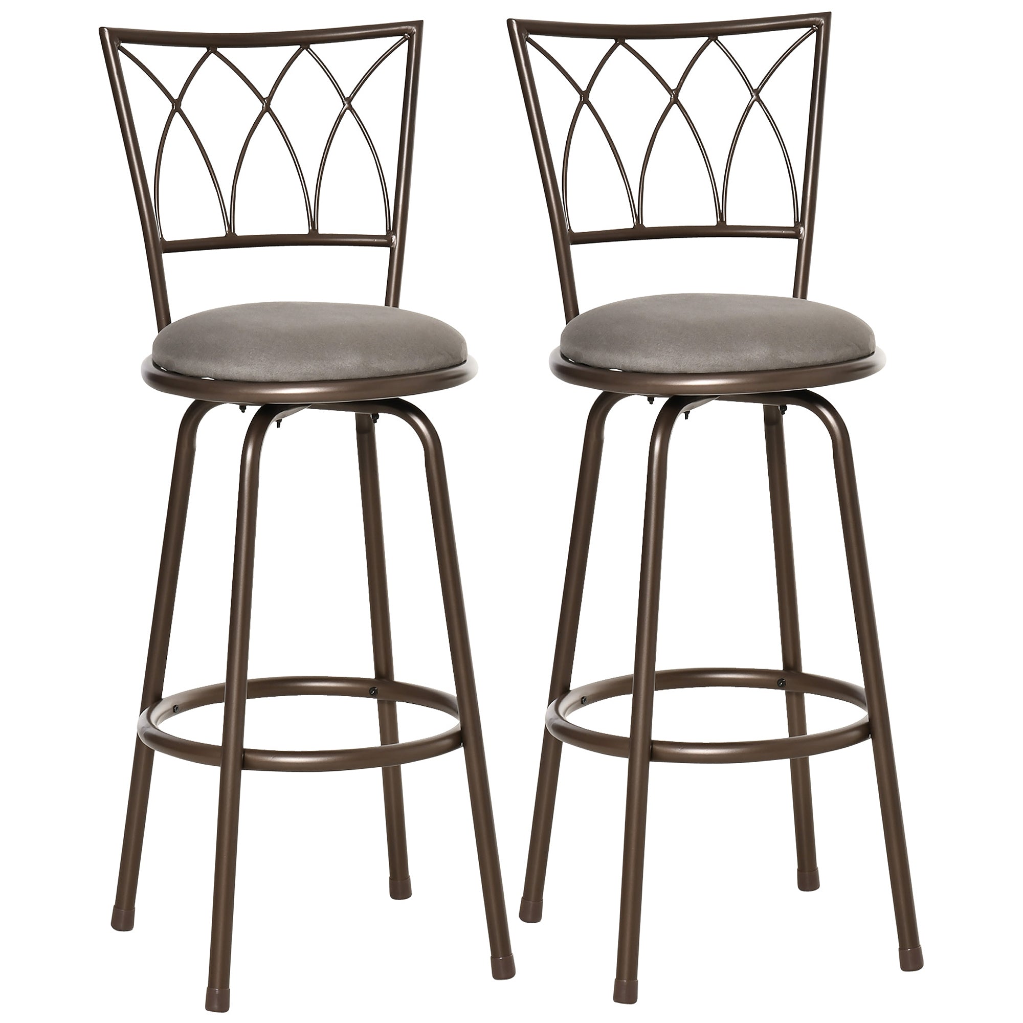 Set of 2 Bar Chairs Swivel Upholstered Metal Barstools, Bronze