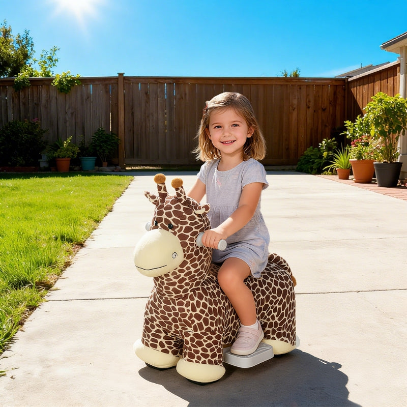 Giraffe Ride-On Toy with Music and Washable Cover, Brown