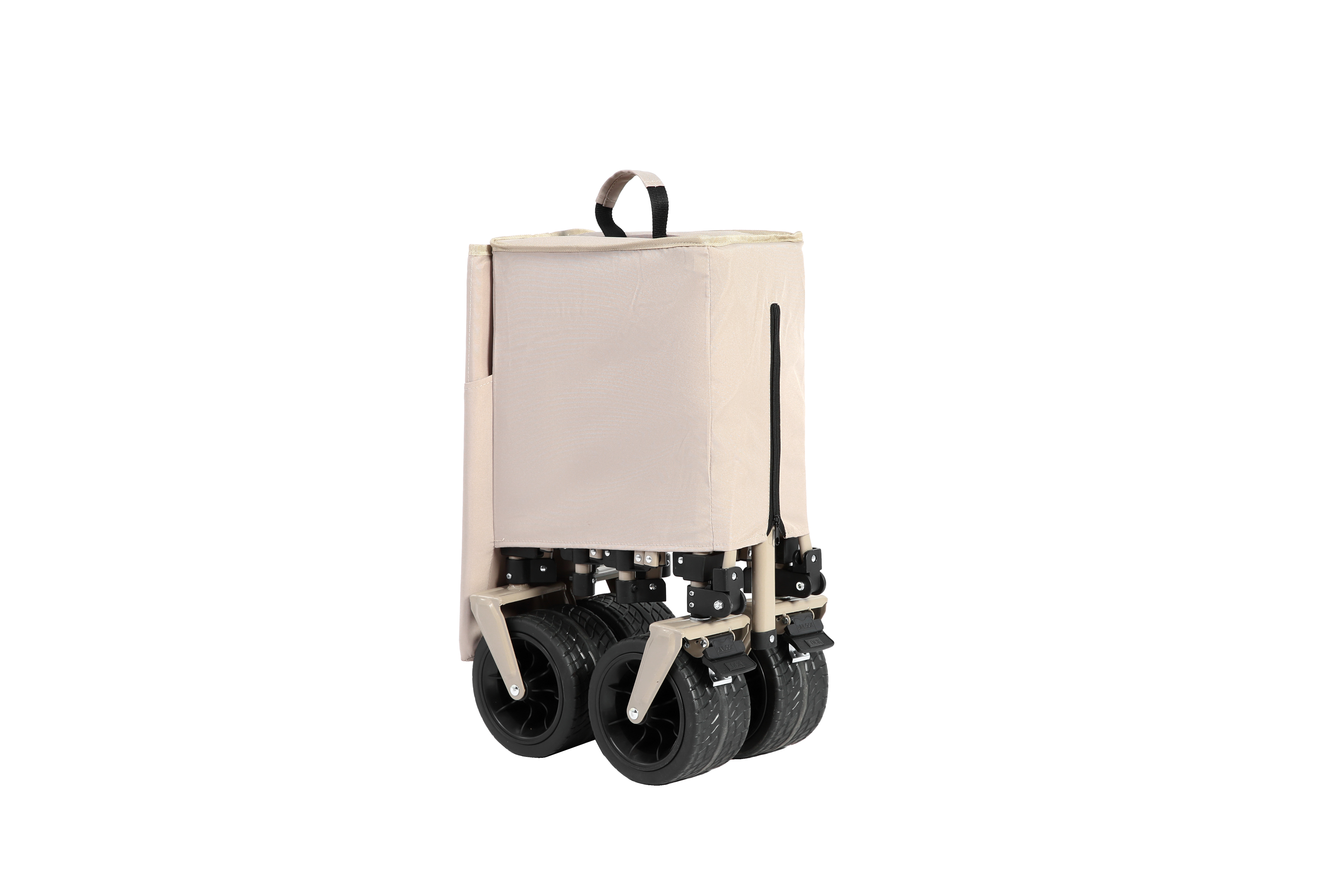Foldable Extended Wagon, 220lbs Capacity, 300L Utility Cart, All-Terrain Wheels, Drink Holders, Beige