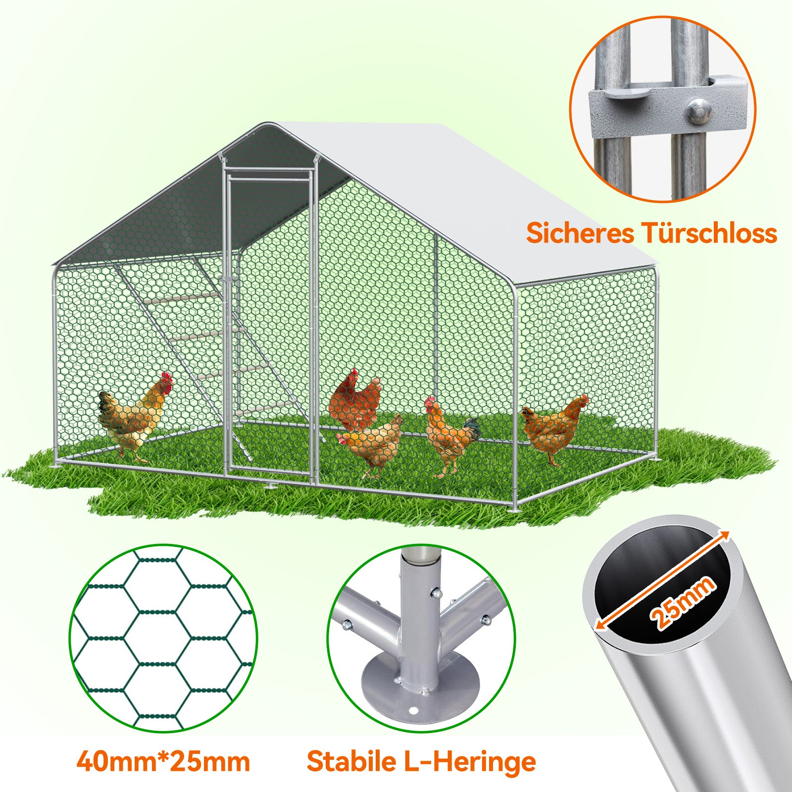 Chicken Run, 3x2x2m Safety Lock Waterproof PE Cloth, Metal