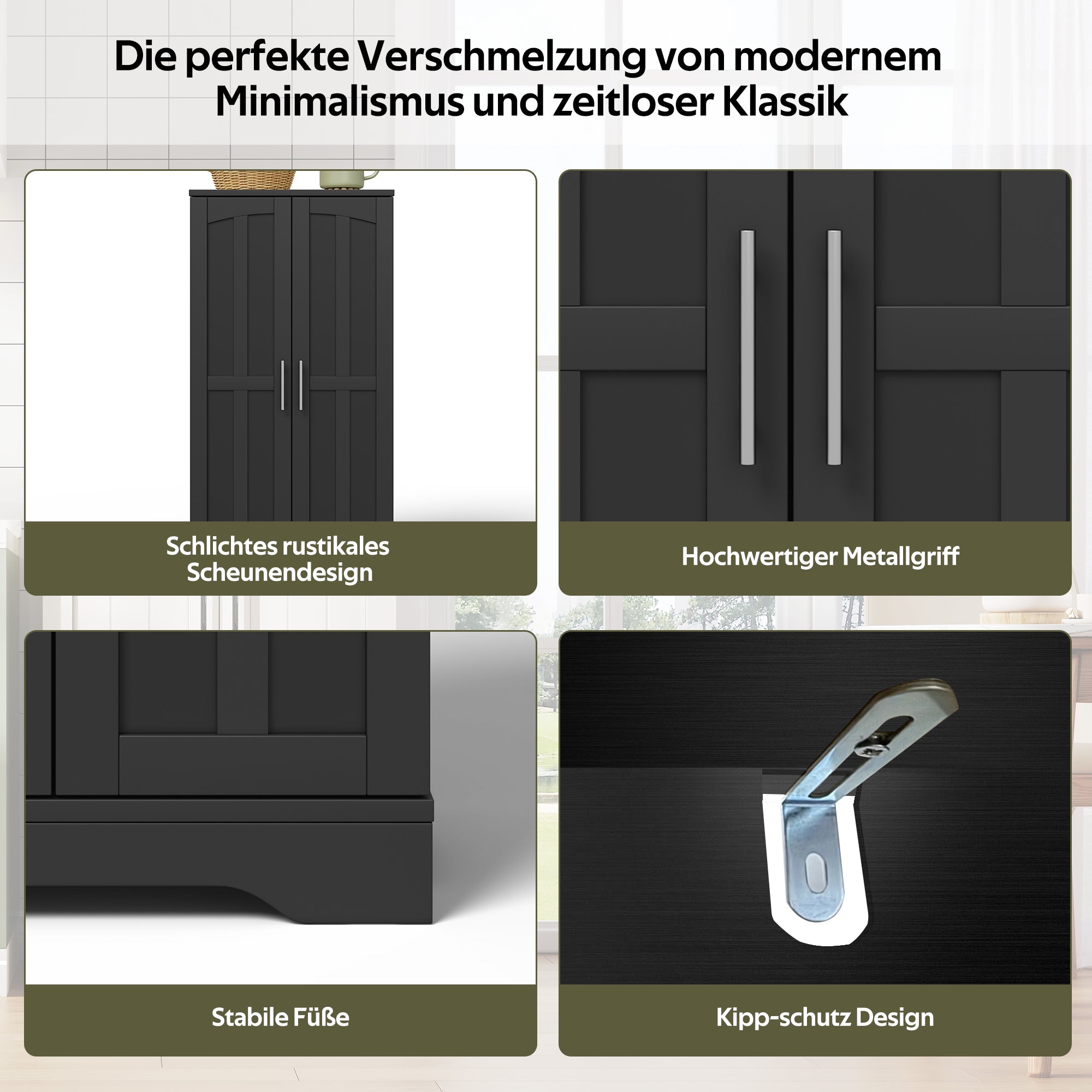 Storage Cabinet 2-Door LED Sensor Light Adjustable Shelves - Black