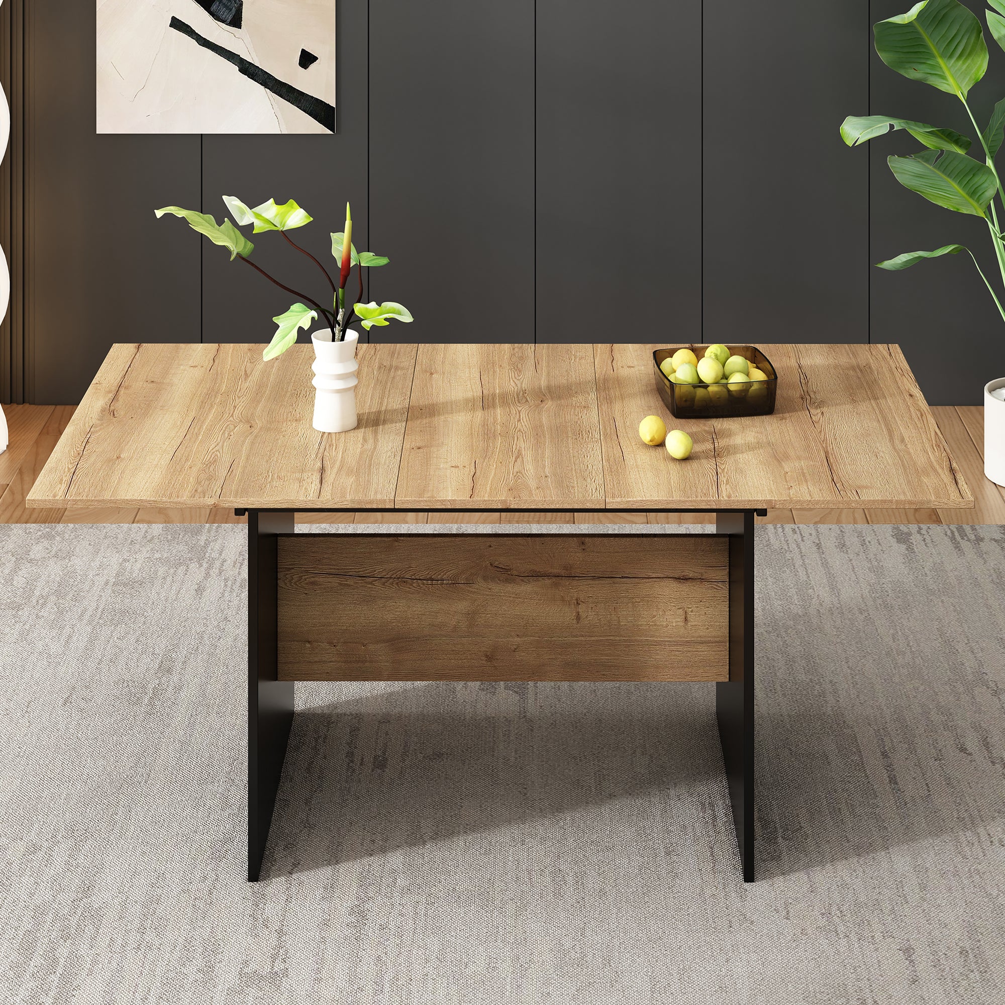 Extendable Dining Table 140/180x80cm Rectangular Wood Grain Minimalist Style Natural