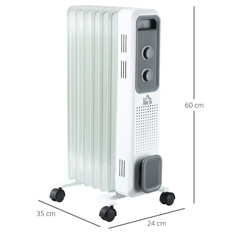 1500W Oil Filled Radiator, 7 Fin Portable Electric Heater, White
