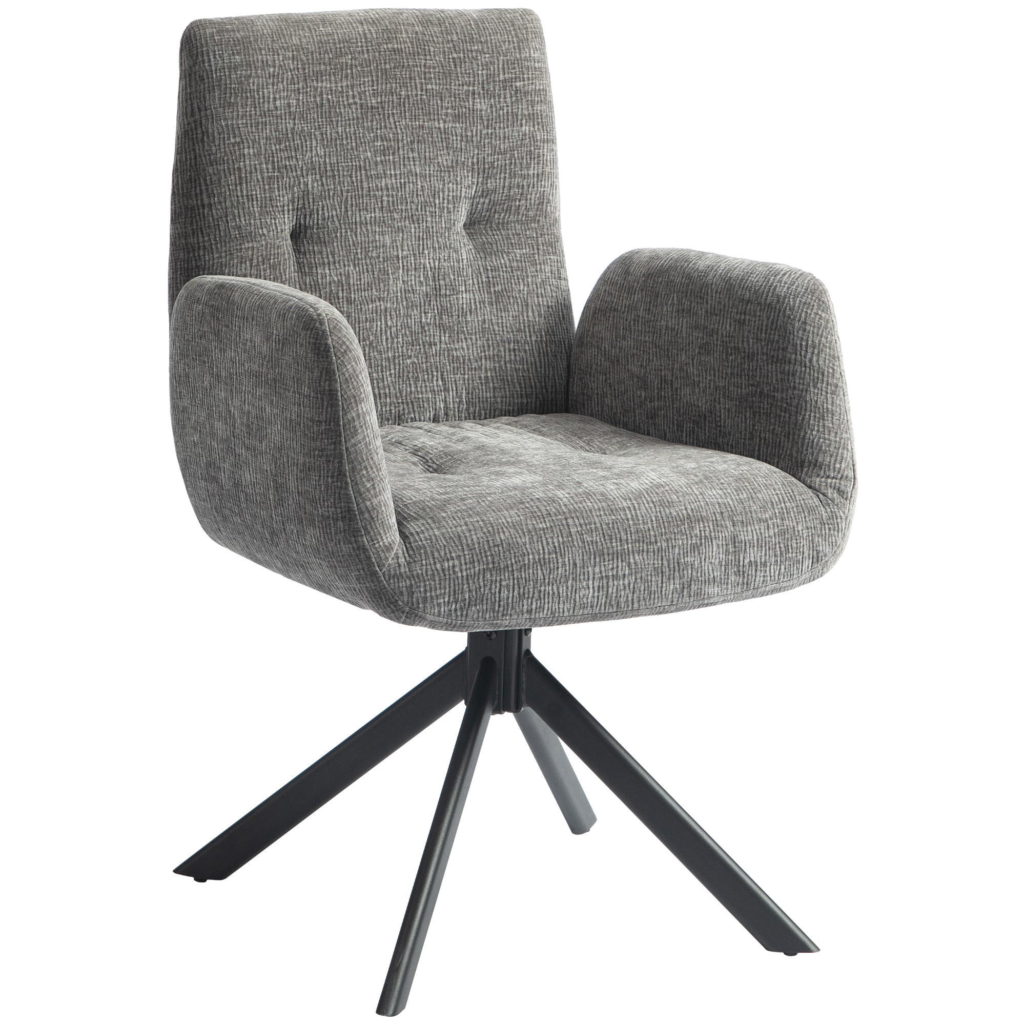 Swivel Lounge Chair, Upholstered with Button Stitching, Dark Grey Wool-Linen