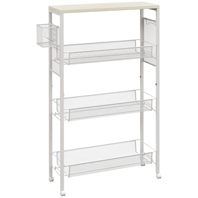 3-Tier Kitchen Cart with 3 Steel Wire Baskets, White