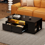 Coffee Table 100x50x35cm LED Lighting 2 Drawers 60kg Black