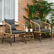 Rattan Garden Furniture Set, 3-Piece Bistro with Table & 2 Chairs, Sand/Dark Grey