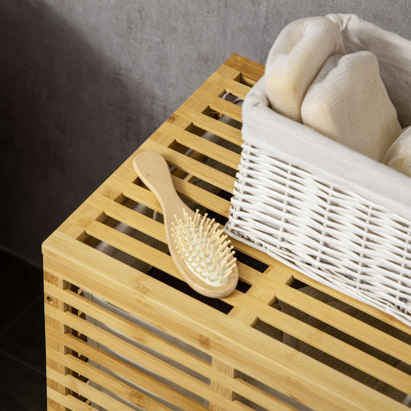 Bamboo Laundry Basket, 63L, Removable Bag, Natural Wood