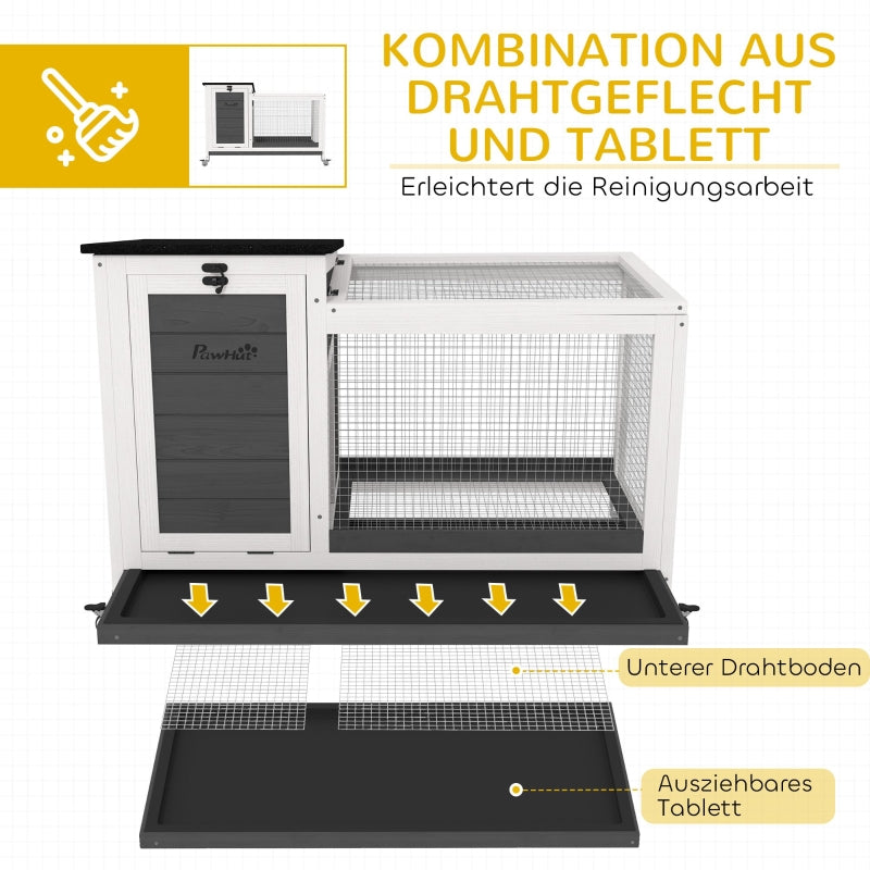 Rabbit Hutch, Free-Range Enclosure with Wheels, Folding Roof, Wooden Dark Grey