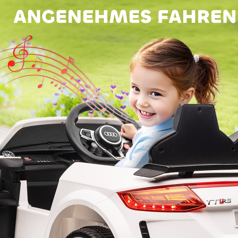 Children's electric car, Audi TT RS Roadster, 3 km/h, remote control, LED, USB, white