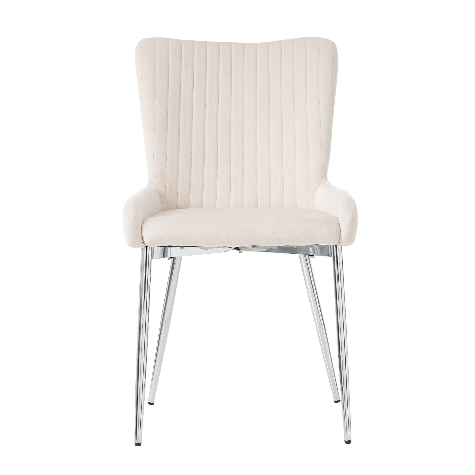Velvet Dining Chair Set of 2 with Lumbar Support and Silver Metal Legs, Beige