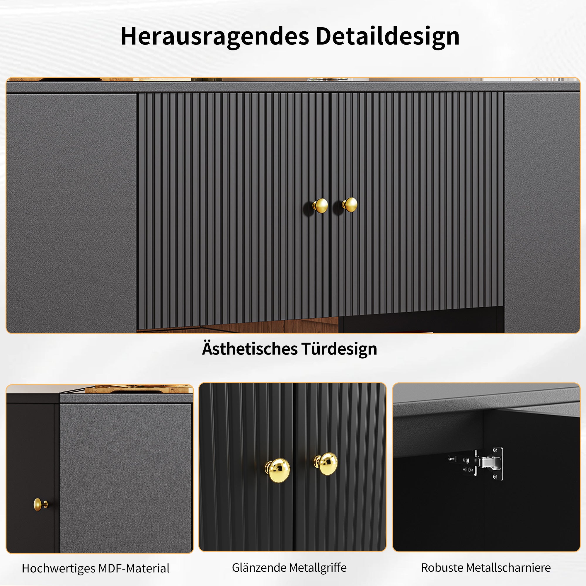 Modern Kitchen Island Cabinet Drawers Shelves Buffet Storage - Black