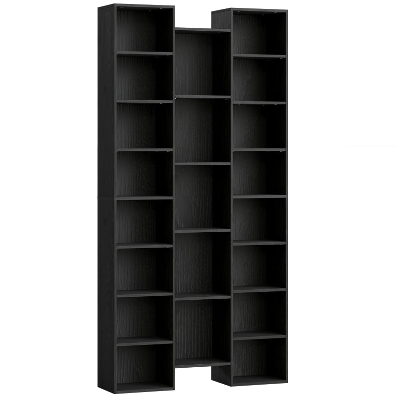 21-Compartment Bookshelf with Ten Adjustable Shelves Engineered Wood Black