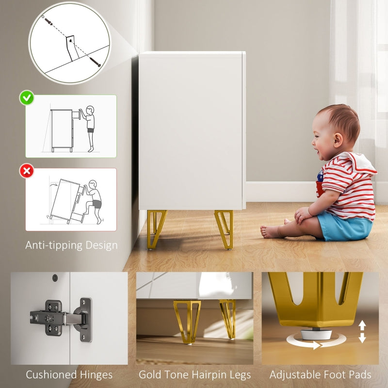 Modern Luxe Sideboard, High Gloss with Hairpin Legs - White