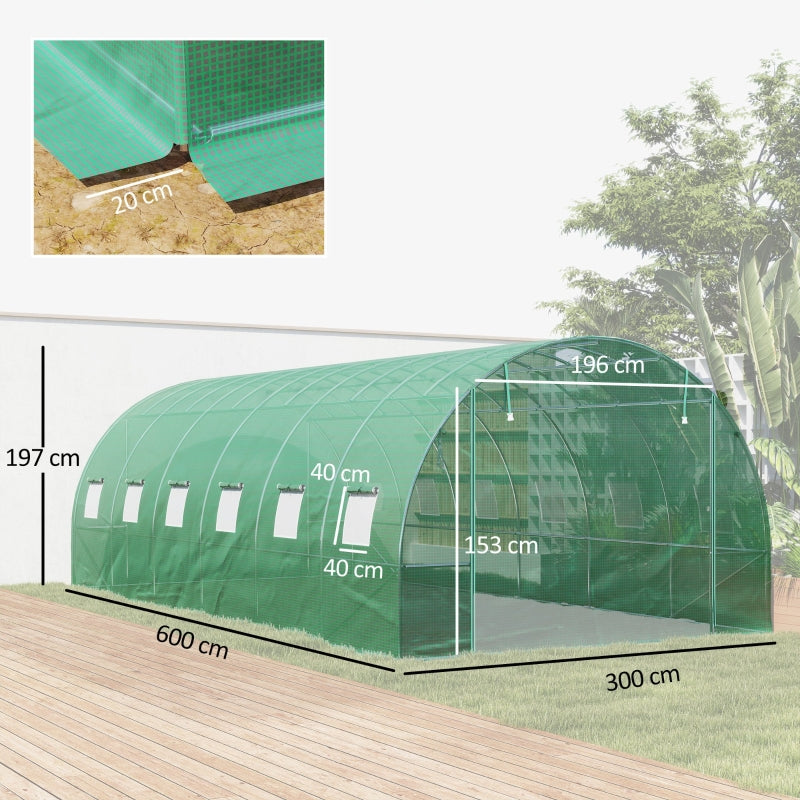 Polytunnel Greenhouse Walk-in Steel Frame Roll-up Doors - Green