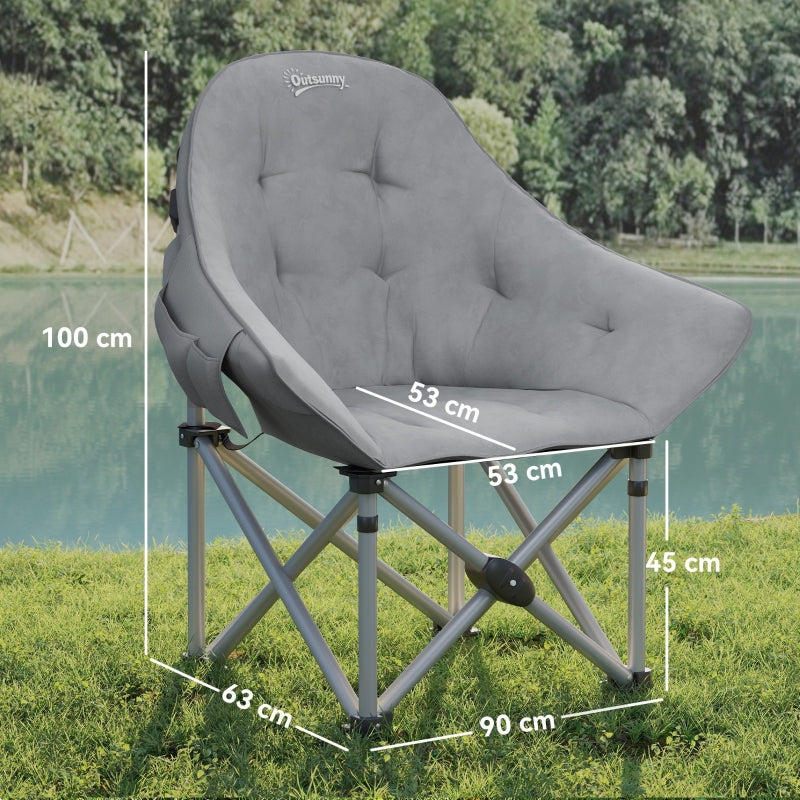 Folding Chair with Side Pocket and Carrying Bag, Padded, 120 kg Capacity, for Outdoor Camping Fishing Garden Beach