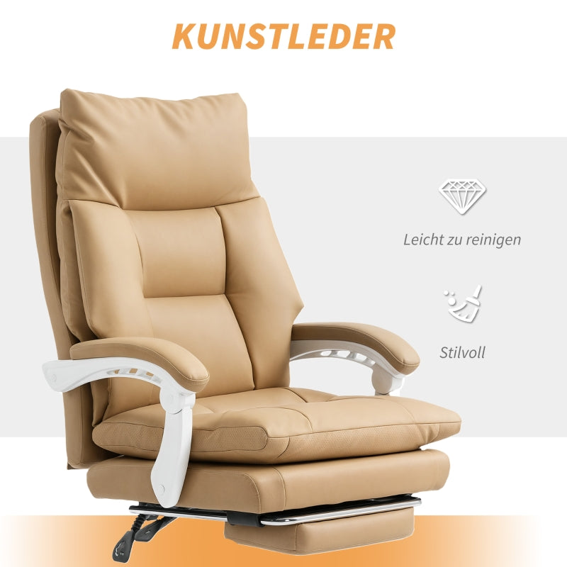 Office Chair, Ergonomic Desk with Lumbar Support, Foldable Armrest, Footrest, Light Brown