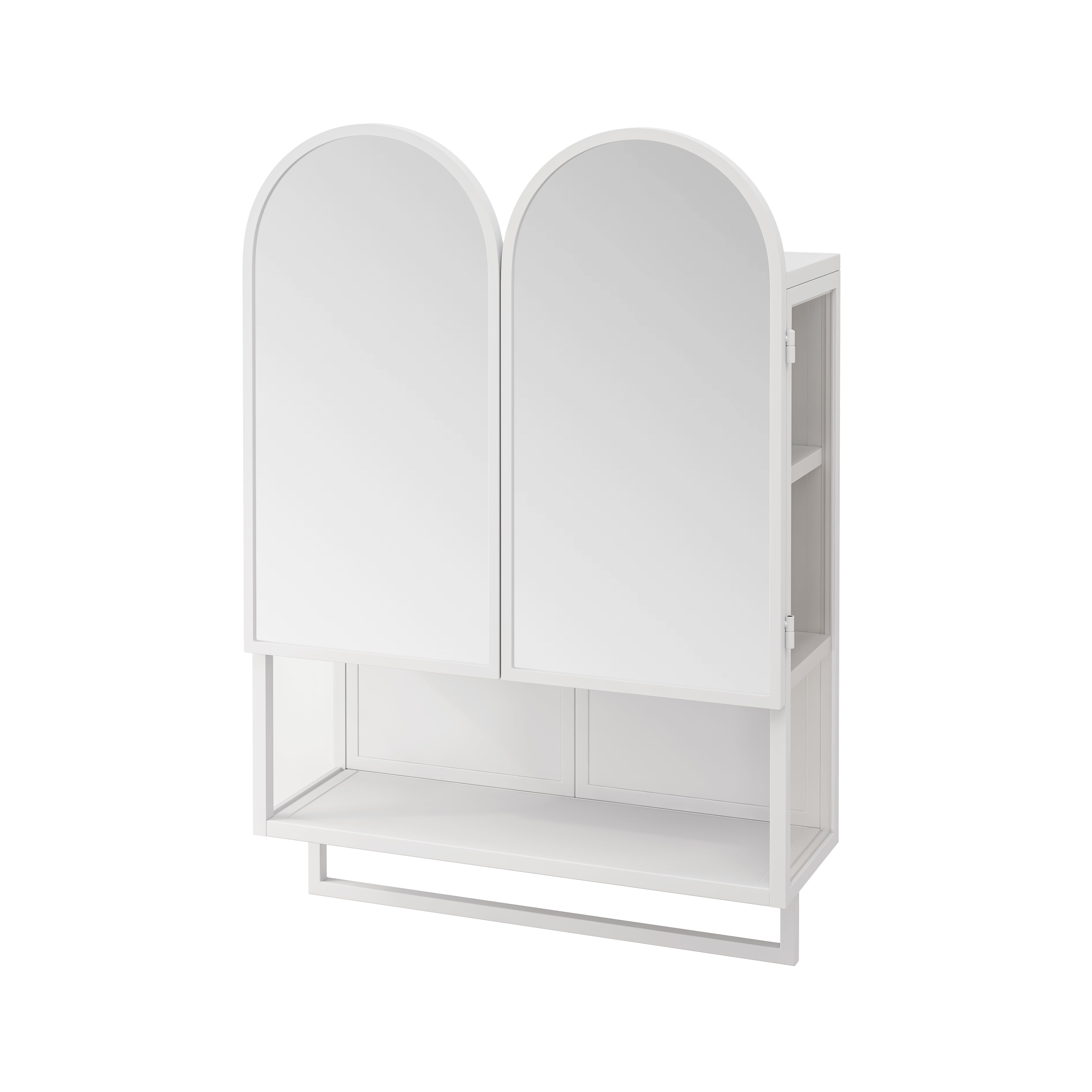 60CM Mirror Cabinet Double-Arched 2 Doors Metal Wall Storage White
